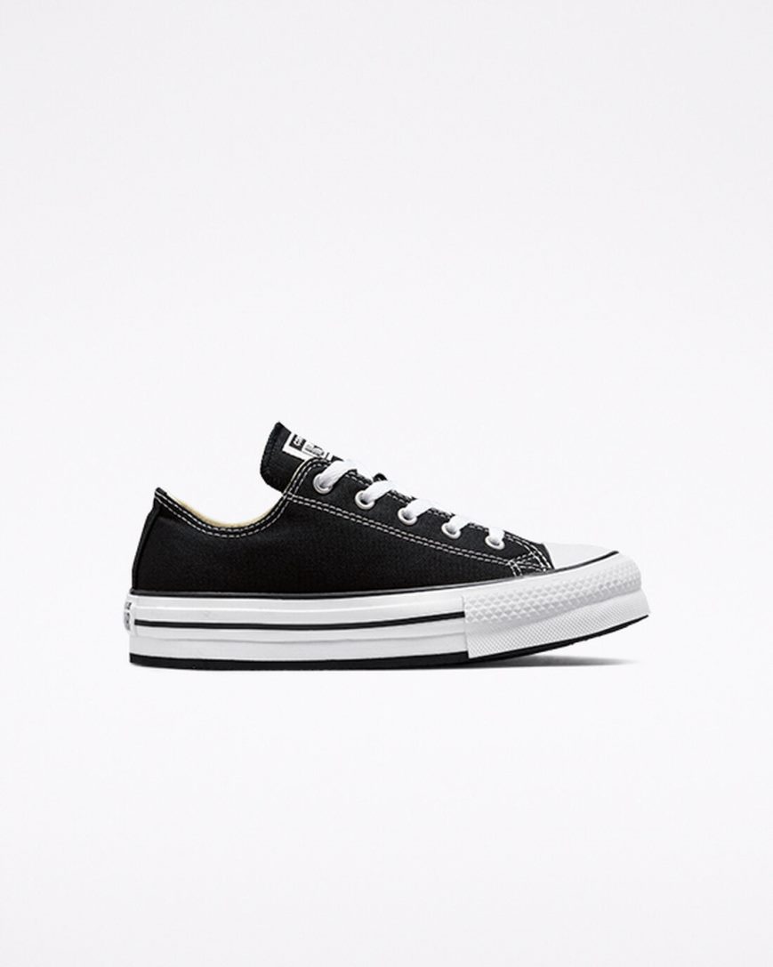 Zapatos Plataforma Converse Chuck Taylor All Star Lift Bajas Niña Negras Blancas Negras | PE P84E02